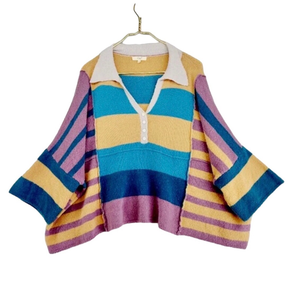 Easel Multi-Stripe Collared Super Soft Sweater - image 1